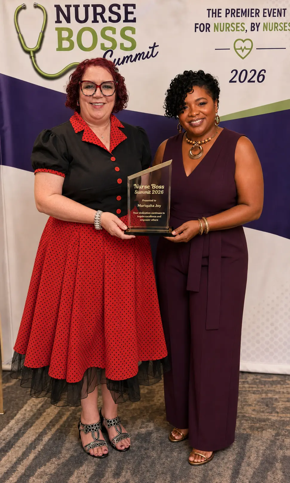 Mariquita Joy receiving an award at the Nurse Boss Summit 2026